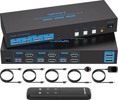 HDMI KVM jungiklis 3 PC 2 monitoriai 4K60Hz USB 3.0 KVM jungikliai Drei Computer teilen sich Dual Monitor und Vier Peripheriegeräte Support Erweiterungsmodus & Kopiermodus mit Desktop-Controller