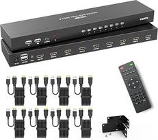 MT-VIKI 4K @ 60Hz HDMI KVM jungiklis su 8 prievadais, 8 kabeliais ir 3,5 mm garsu 19 colių 1U stovo KVM jungiklis su 4 USB 2.0, HDMI 2.0, HDCP 2.2