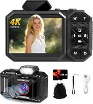 Skaitmeninis fotoaparatas, "Bextgoo 4K Vlog" fotoaparatas su 64GB kortele, 48 MP automatinio fokusavimo kompaktiškas fotoaparatas fotografijai, 12 kartų priartinantis skaitmeninis fotoaparatas, blykstė ir apsauga nuo drebėjimo, fotoaparatas pradedantiesi
