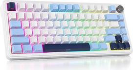 SOLIDEE mechaninė žaidimų klaviatūra 75 % su mygtukais, "Bluetooth 5.0/2.4GHz/USB-C" tarpinė, šoninė graviruota klaviatūra, "Hot-swap" keičiama klaviatūra su į pietus nukreiptu RGB apšvietimu (saulės mėlyna)