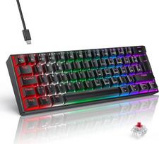 TECURS mechaninė žaidimų klaviatūra, mechaninė klaviatūra, 60 % QWERTZ raudoni jungikliai kompiuterinių žaidimų žaidėjams ir darbui, 61 klavišas, laidinė klaviatūra, skirta kompiuteriui "Windows/PS5/PS4", juoda