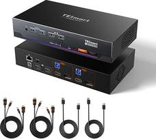 TESmart 4K @ 144Hz Displayport + HDMI KVM jungiklis Dviejų monitorių USB 3.0, HDMI 2.1 ir DP 1.4 KVM jungiklis 2 monitoriai 2 kompiuteriai 8K @ 60Hz, skirtas žaidimams, palaiko EDID, gigabitinį tinklą, VRR, visi kabeliai
