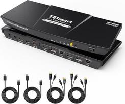 TESmart DMI KVM jungiklis 2 prievadų dviejų monitorių išplėstinis ekranas Juodas HDMI + DP prievadas 4K 60Hz