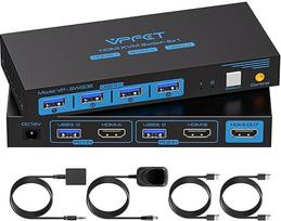 USB 3.0 HDMI KVM jungiklis 2 kompiuteriams 1 monitoriui 8K60Hz KVM jungikliai dviems kompiuteriams dalytis 1 pelės, klaviatūros, U-Disk spausdintuvo rinkiniu, įskaitant 2 USB 3.0 kabelius ir stalinį valdiklį