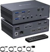 VPFET USB C dokinė stotelė HDMI KVM jungiklis 2 kompiuteriams 3 monitoriams 4K60Hz "Thunderbolt 4" 3 monitoriams 2 nešiojamiesiems kompiuteriams su "Displaylink" palaikomu kopijavimo ir išplėtimo režimu "Mac" ir "Windows
