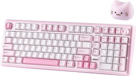 YUNZII B98 PRO QMK/VIA žaidimų klaviatūra, 96 % belaidė mechaninė klaviatūra su skaitmenine klaviatūra, mielas katės mygtukas, BT/2.4G/USB-C, "Hot-Swap" klaviatūra, atskira (rožinė, "Candy Linear Switch")