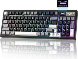 YUNZII IF99 belaidė mechaninė žaidimų klaviatūra su išmaniuoju LCD ekranu, QMK/VIA programuojama BT/2.4G/USB-C, montuojama ant sandariklio, keičiama karštuoju būdu, RGB, 96 % išdėstymas, skirta "Mac/Win" (juoda, nulinės linijos)