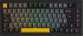 "Akko 5075S" RGB mechaninė žaidimų klaviatūra, ISO-UK 75% išdėstymas su rankenėle, USB laidinė klaviatūra, 83 keičiami klavišai, "Cherry PBT" klavišų dangteliai, tarpinė, poroninė pagalvėlė (juodas auksas, linijinis jungiklis)