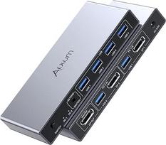 "Alxum" 8K@60Hz "DisplayPort" KVM jungiklis, DP KVM jungiklis 2 kompiuteriams ir 1 monitoriui, 4 prievadų USB jungiklis klaviatūrai, pelei, mikrofonui, kietajam diskui, spausdintuvui ir ausinėms, 2 USB B kabeliai, nuolatinės srovės 5 V maitinimo šaltinis