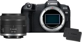 "Canon EOS R8 + RF 24-50mm F4.5-6.3 2X akumuliatoriai (papildomų akumuliatorių rinkinys) - sisteminis fotoaparatas su 24,2 MP, "Dual Pixel AF II", integruotu vaizdo deriniu, LCD jutikliniu ekranu, suderinamas su UVC/UAC