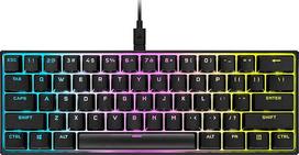 "Corsair K65 RGB Mini 60% mechaninė žaidimų klaviatūra (individualus klavišų RGB apšvietimas, nuimamas C tipo USB laidas, "AXON Hyper-Processing" technologija), juoda