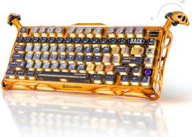 "GravaStar Mercury K1 Pro" belaidė mechaninė žaidimų klaviatūra, 75 % aliuminio išdėstymas, "Hot-Swap" RGB pasirinktinė klaviatūra su linijiniais jungikliais, rankų darbo mūšio metu nudažyta geltona spalva