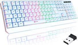 "KLIM Chroma AZERTY" belaidė klaviatūra žaidėjams - naujovė - plona, patvari, ergonomiška, diskretiška, atspari vandeniui, tyli - klaviatūra žaidėjams su foniniu apšvietimu, skirta PC Mac - PS4 PS5 - balta