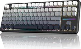 "LexonElec X Attack Shark X87" belaidė žaidimų klaviatūra, trijų režimų BT/2.4G/laidinė, keičiama karštuoju režimu, linijinis jungiklis, šoninis spausdintas PBT klavišų dangtelis, sandari konstrukcija, RGB klaviatūra (baltai juoda)