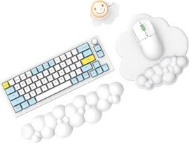 "MAMBASNAKE Cloud" pelės ir klaviatūros riešo pagalvėlių rinkinys su padėkliuku, patogus atminties putų riešo pagalvėlių rinkinys su neslystančiu pagrindu, ergonomiškas, lengvas rašymas - baltas