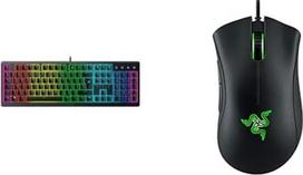 "Razer Ornata V3" + "DeathAdder Essential" (2021) rinkinys - plokščia "Mecha" membraninė žaidimų klaviatūra ir "Razer DeathAdder" laidinė žaidimų pelė su 6400 DPI optiniu jutikliu, juoda