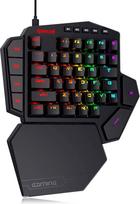 "Redragon K585 DITI" RGB mechaninė žaidimų klaviatūra su viena ranka, mėlynos spalvos jungikliu, C tipo profesionali žaidimų klaviatūra su 7 integruotais makro klavišais, nuimama riešo atrama, 42 klavišai