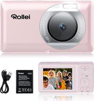 "Rollei Compactline" kišeninis skaitmeninis fotoaparatas, rožinės spalvos, 50 MP 2,7 K fotokamera su 16 kartų skaitmeniniu priartinimu, automatiniu fokusavimu, nešiojamas fotoaparatas su 2,4 colio ekranu, lengvas kompaktiškas fotoaparatas vaikams, paaugli