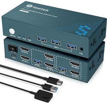 "Steetek" HDMI KVM jungiklis 2 kompiuteriams 2 monitoriams, 4K @ 60Hz KVM jungiklis baltam kompiuteriui, skirtas dalytis klaviatūra, pele ir dviem monitoriais, 2 kompiuterių 2 monitorių jungiklis su 2 USB kabeliais ir staliniu valdikliu, EDID