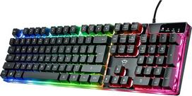 "Trust Gaming GXT 835 Azor" žaidimų klaviatūra su apšvietimu ir JAV išdėstymu, pilno dydžio klaviatūros išdėstymas, 3 LED spalvų režimai, apsauga nuo vaiduoklių, 12 multimedijos funkcinių klavišų, kompiuteris / nešiojamasis kompiuteris, juoda