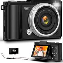 4K 64 MP skaitmeninis fotoaparatas su 32GB TF kortele, 180° pasukamas ekranas, automatinio fokusavimo fotoaparatas su makro funkcija ir 16x skaitmeniniu priartinimu, kompaktiškas fotoaparatas su USB laidu paaugliams, berniukams, mergaitėms, 8-16 metų vai