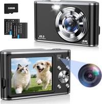 4K skaitmeninis fotoaparatas su dviguba kamera HD 48MP automatinio fokusavimo fotoaparatas su 32GB kortele, 16X skaitmeninis priartinimas Vlogging fotoaparatas Kompaktiškas fotoaparatas pradedantiesiems