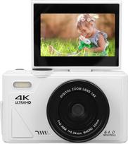 4K skaitmeninis fotoaparatas, 18 kartų priartinantis fotoaparatas su 3 colių atlenkiamu ekranu, 64 MP UHD automatinio fokusavimo retro kompaktiškas skaitmeninis fotoaparatas, skirtas kelionių fotografijai ir tinklaraščiui (baltas)