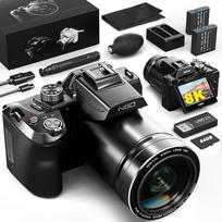 64 MP 8K skaitmeninė fotografijos ir vaizdo kamera Monitech 64 MP 8K fotokamera, skirta fotografuoti, su 2,8 Zoll-Klappdisplay ir Blitzschuh ekranu, 16 mastelių priartinimu, WLAN ir automatiniu fokusavimu (Schwarz)