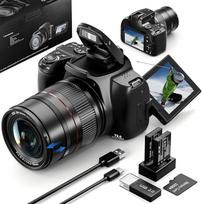 72MP 4K skaitmeninė kamera su 12 kartų optiniu priartinimu, WLAN, automatiniu fokusavimu ir 3 kaladėlių atlenkimo įtaisu, skaitmeninė kamera fotografavimui ir vaizdo įrašams, 2 akumuliatoriai + 32GB SD kortelė - ideali kamera pradedantiesiems fotografams