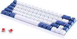 abucow 60% mechaninė klaviatūra su mėlynu apšvietimu, 68 klavišų žaidimų klaviatūra, balti/tamsiai mėlyni klavišai - raudonas jungiklis, užtikrinantis aukščiausios kokybės patarimų ir žaidimų patirtį (balta/tamsiai mėlyna)
