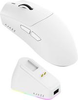 AJAZZ AJ139P V3 Mc belaidė žaidimų pelė, PAW3311 jutiklis, 24K DPI, 2.4G/USB-C/BT, 800 mAh baterija, itin lengva 69 g, RGB magnetinis įkrovimo pagrindas, 80 mln. paspaudimų, suderinama su PC ir Mac, balta