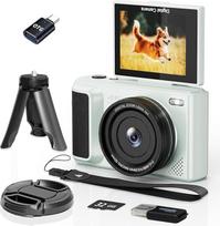 ARNNSSIEN 4K skaitmeninis fotoaparatas su 2,8 colio 180° sulankstomu ekranu, kompaktiškas fotoaparatas su 16 kartų priartinimu, fotoaparatas, lengvai nešiojamas, 32GB kortelė kelionėms, integruota 1500 mAh baterija, veikianti 2 val.