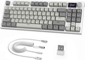 ATTACK SHARK K86 mechaninė klaviatūra, 2.4G Wireless/BT5.0/USB-C laidinė žaidimų klaviatūra, 75 % TKL 87 klavišų išdėstymas, 1,2 colio TFT HD spalvotas ekranas ir CNC mygtukas, QWERTY RGB apšviesta TTC Hot-Swap - pilka