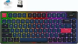 ATTACK SHARK AK832 PRO mechaninė klaviatūra, 75 % itin plona belaidė TKL RGB žaidimų klaviatūra su LED ekranu, BT5.1/2.4G / laidinė, 81 klavišas, mėlynas jungiklis, spiralinis laidas, USB C kabelis, skirtas Mac/Win