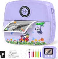 CNAPXAIA Vaikiškas fotoaparatas, momentinis fotoaparatas, 2,4 colio skaitmeninis fotoaparatas, momentinis spausdinimas su 32GB kortele ir 3 rulonais spausdinimo popieriaus, 16x skaitmeninis priartinimas, dovana mergaitėms ir berniukams nuo 3 iki 12 metų