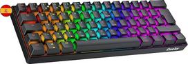 Geeky GK61 60% | Mechaninė žaidimų klaviatūra | 62 klavišai su įvairiaspalviu RGB LED apšvietimu, skirti PC/Mac žaidėjams| ISO ES ispaniškas išdėstymas (juoda, mechaninė, sidabrinė)