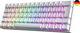 GK61 "Hot-Swap" mechaninė žaidimų klaviatūra - 62 klavišai su įvairiaspalviu RGB LED apšvietimu, skirta PC/Mac žaidėjams - ISO vokiškas išdėstymas (Gateron Optical Brown, balta)