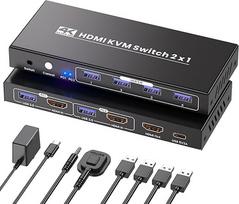 HDMI KVM jungiklis 2 kompiuteriams, 1 monitoriui, USB 3.0 4K60Hz 2 prievadų KVM jungiklis, 2 kompiuteriai dalijasi 1 monitoriumi ir 1 klaviatūros pele, 4 USB 3.0 prievadai periferiniams įrenginiams