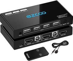 HDMI KVM jungiklis 2 prievadai 4K @ 30Hz KVM jungiklis 2 kompiuteriams dalytis klaviatūra pele ir vienu monitoriumi 2 HDMI KVM kabeliai