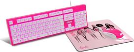 KROM Barbie Edition KANDY Keyboard Mouse Mat Kit White LED Membrane Keyboard Mouse Optical Sensor 6400 DPI Mouse Mat Rubber Base Spanish Layout Pink