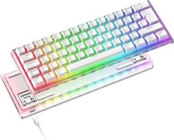 MAGIC-REFINER Mini 60 % laidinė mechaninė žaidimų klaviatūra, RGB chromatinis apšvietimas, PBT Pudingo klavišų dangteliai, "Hot-Swap", OUTEMU PRO raudonas jungiklis, QWERTY 62 klavišų kompaktiška klaviatūra, skirta PC/MAC, balta