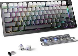 MAMBASNAKE "Attack Shark X820 Ultra Gaming Mechanical Keyboard" su BT/2.4G belaidžiu ryšiu/kabliu, QWERTY 75% TKL tarpinė "Hot Swap", TFT ekranas ir mygtukai, "Lightsync RGB Chroma", suvyniotas kabelis, dovanų jungiklis/juoda