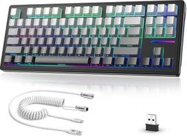 MAMBASNAKE × "Attack Shark TKL Hot-Swap" belaidė mechaninė žaidimų klaviatūra su specialiai apvyniotu USB-C kabeliu, trigubas režimas 2,4 GHz/BT5.0/laidinis, 5000 mAh, juoda