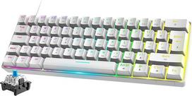 Mini 60 % RGB žaidimų klaviatūra, mechaninis mėlynos spalvos jungiklis su 62 klavišais, 18 RGB LED chromatinis apšvietimas, nuimamas C tipo USB laidas, UK išdėstymas, ergonomiška, skirta PC, Mac, nešiojamam kompiuteriui, balta