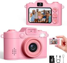 Mini skaitmeninis fotoaparatas - 1080P FHD mažas retro fotoaparatas, 1,38 colio spalvoto ekrano savadarbis raktų pakabukas su blykste ir įrašymu, mini nykščio fotoaparatas, kūrybinės dovanos, rožinis