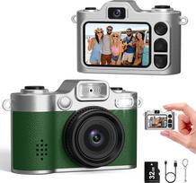 Mini skaitmeninis fotoaparatas - 1080P FHD mažas retro fotoaparatas, 1,38 colio spalvoto ekrano savadarbis raktų pakabukas su blykste ir įrašymu, mini nykščio fotoaparatas, kūrybinės dovanos, senovinė žalia spalva