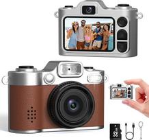 Mini skaitmeninis fotoaparatas - 1080P FHD mažas retro fotoaparatas, 1,38 colio spalvoto ekrano savęs fotografavimo raktų pakabukas su blykste ir įrašymu, mini nykščio fotoaparatas, kūrybinės dovanos, senovinė ruda spalva