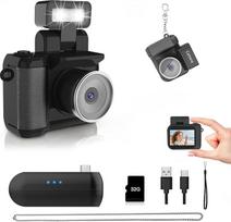 Mini skaitmeninis fotoaparatas 1080P, mažas raktų pakabukas fotoaparatas su 1,4 colio ekranu ir LED šviesa, retro kišeninis fotoaparatas, vaikiškas fotoaparatas pradedantiesiems, juodas (įskaitant 32GB SD kortelę ir 6 filtrus)