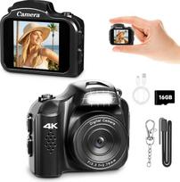 Mini skaitmeninis fotoaparatas 4K raktų pakabukas fotoaparatas su 1,54 colio ekranu, 64 MP retro fotoaparatas kišeninio dydžio, skirtas kelionėms, vaizdo įrašams ir pramogoms su blykste, 16GB atminties, juodas
