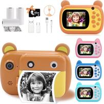 Momentinis fotoaparatas vaikams, 2,4 colio LCD ekrano spausdinimo fotoaparatas, skaitmeninis fotoaparatas su 6x priartinimu, 24 mln. pikselių dvigubu objektyvu ir 1080P vaizdo įrašymo funkcija, dovana berniukams ir mergaitėms (rudos spalvos)